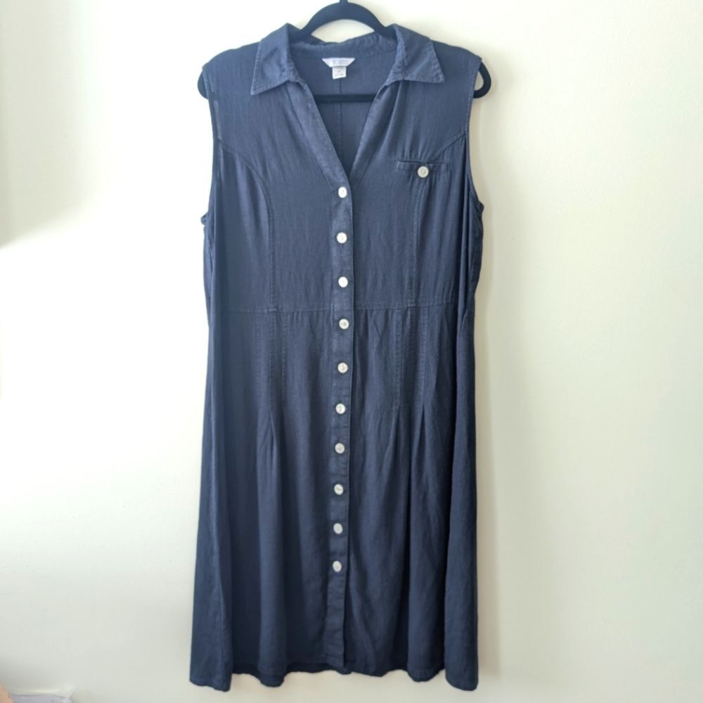 Christopher Banks Linen Blend Sleeveless Dress Jumper Size 12 Navy